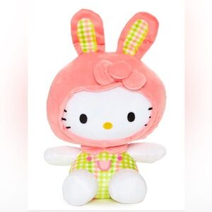 Hello Kitty Sanrio 8.5" Spring Plaid Easter Bunny Rabbit Plush Pink Hood NWT